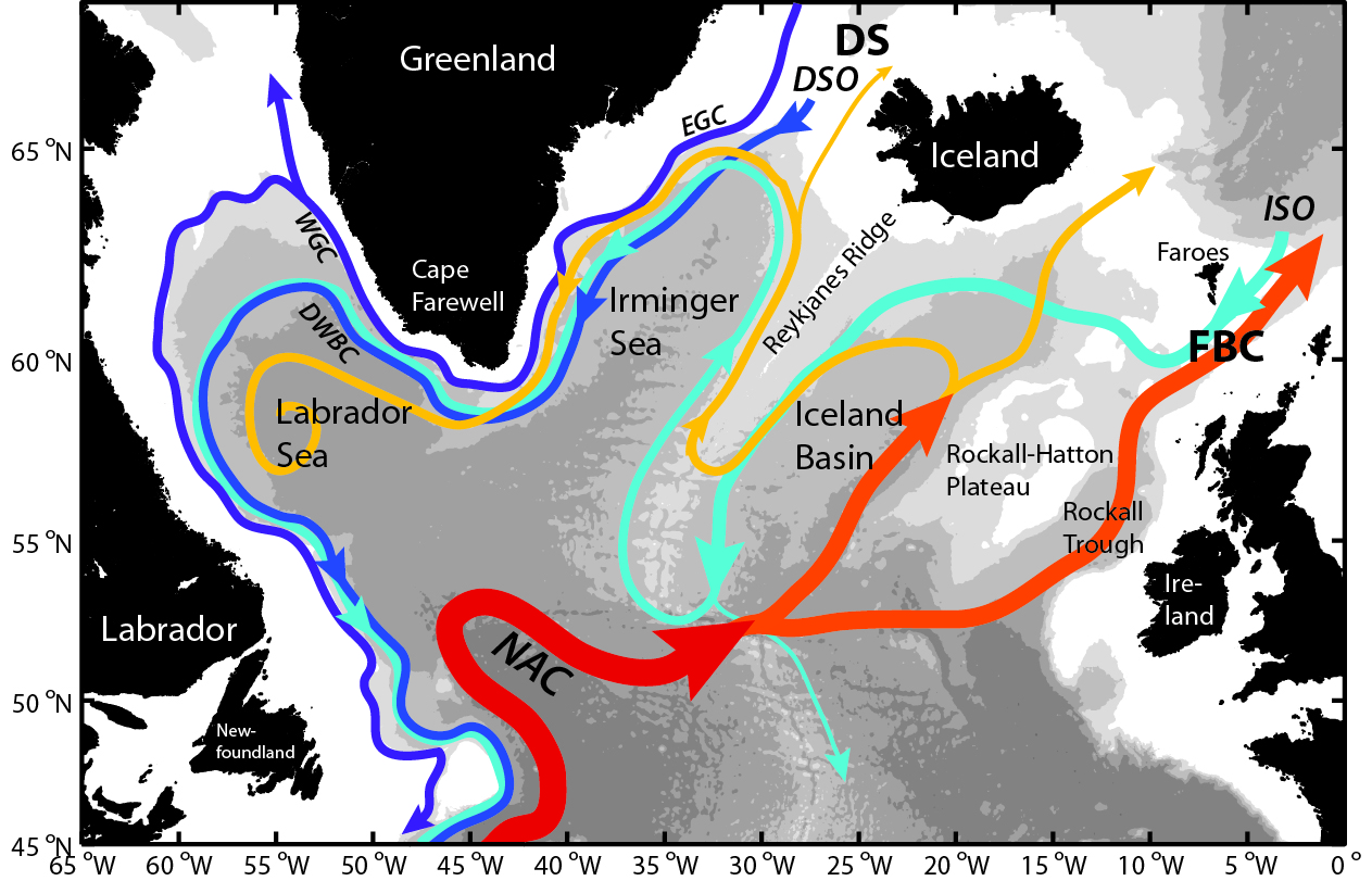 Major currents of the northern North Atlantic.